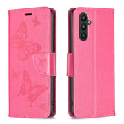 For Samsung Galaxy A24 4G Two Butterflies Embossing Leather Phone Case(Rose Red)