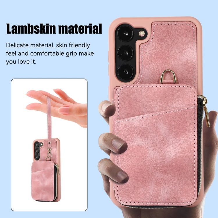 For Samsung Galaxy S23+ 5G Zipper Card Bag Back Cover Phone Case(Pink)