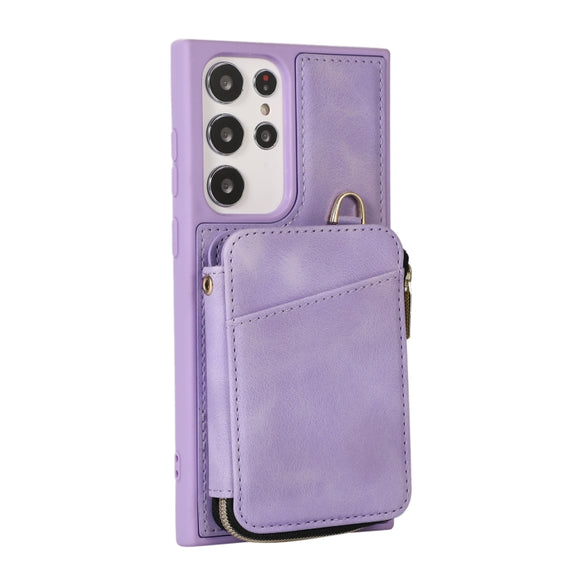 For Samsung Galaxy S23 Ultra 5G Zipper Card Bag Back Cover Phone Case(Purple)
