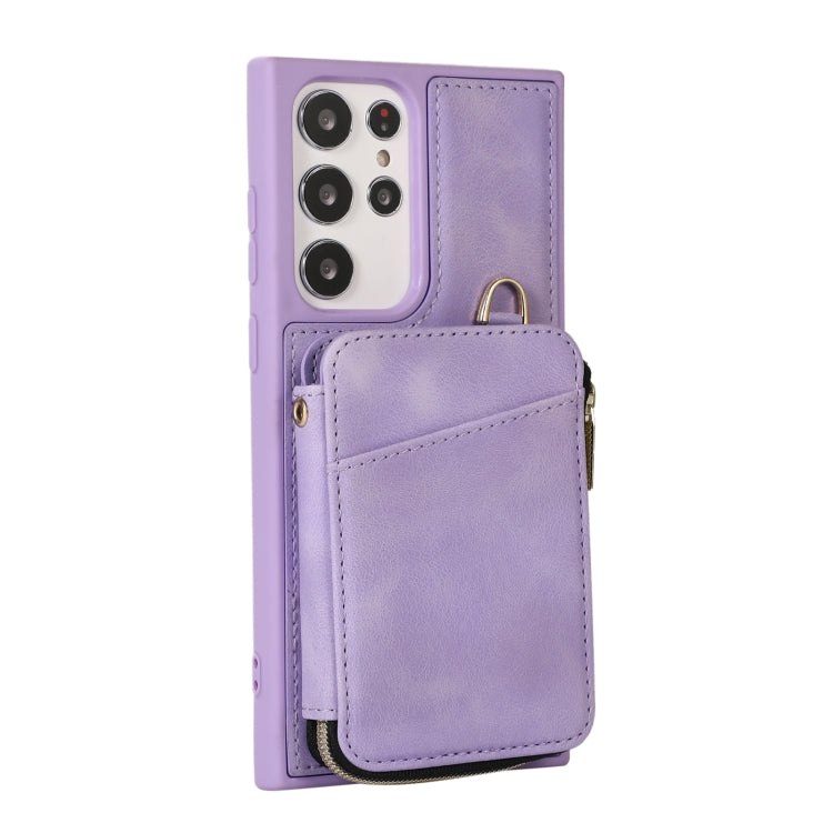 For Samsung Galaxy S23 Ultra 5G Zipper Card Bag Back Cover Phone Case(Purple)