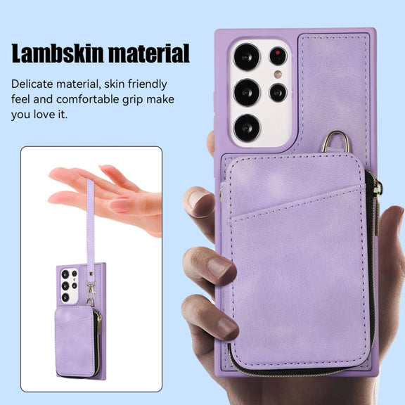 For Samsung Galaxy S23 Ultra 5G Zipper Card Bag Back Cover Phone Case(Purple)