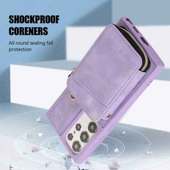 For Samsung Galaxy S23 Ultra 5G Zipper Card Bag Back Cover Phone Case(Purple)