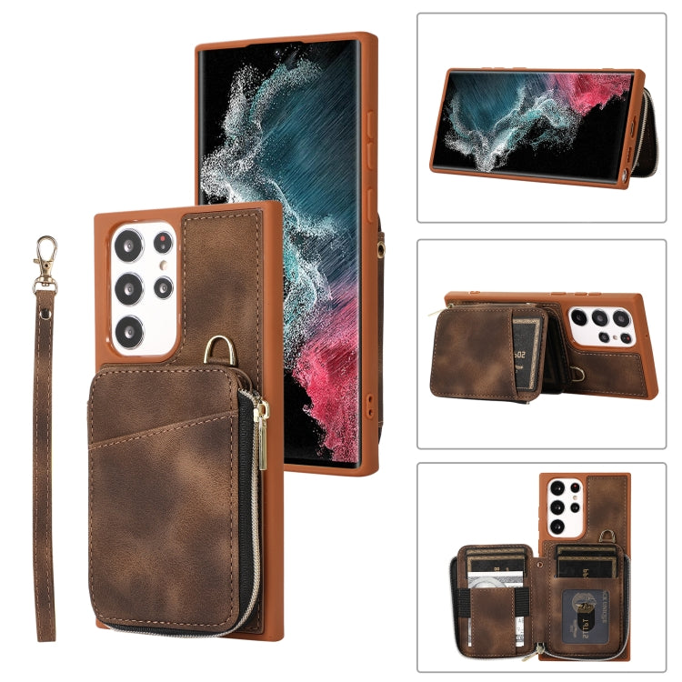 For Samsung Galaxy S22 Ultra 5G Zipper Card Bag Back Cover Phone Case(Brown) - free shipping - PMC TechLife - Order now!