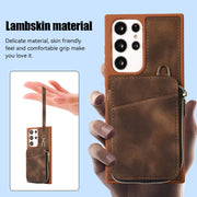 For Samsung Galaxy S22 Ultra 5G Zipper Card Bag Back Cover Phone Case(Brown)