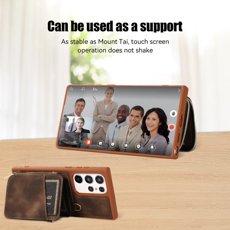 For Samsung Galaxy S22 Ultra 5G Zipper Card Bag Back Cover Phone Case(Brown) - free shipping - PMC TechLife - Order now!