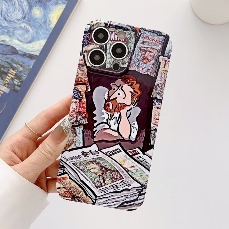 For iPhone 14 Plus Precise Hole Oil Painting Glossy PC Phone Case(Newspaper) - iPhone 14 Plus Cases by PMC TechLife | Online Shopping South Africa | PMC TechLife