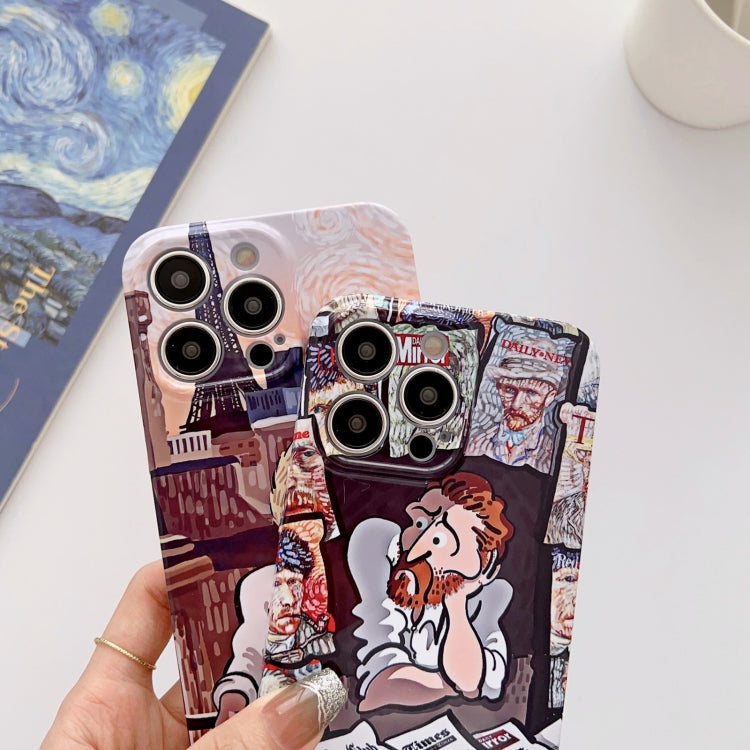 For iPhone 14 Plus Precise Hole Oil Painting Glossy PC Phone Case(Newspaper) - iPhone 14 Plus Cases by PMC TechLife | Online Shopping South Africa | PMC TechLife