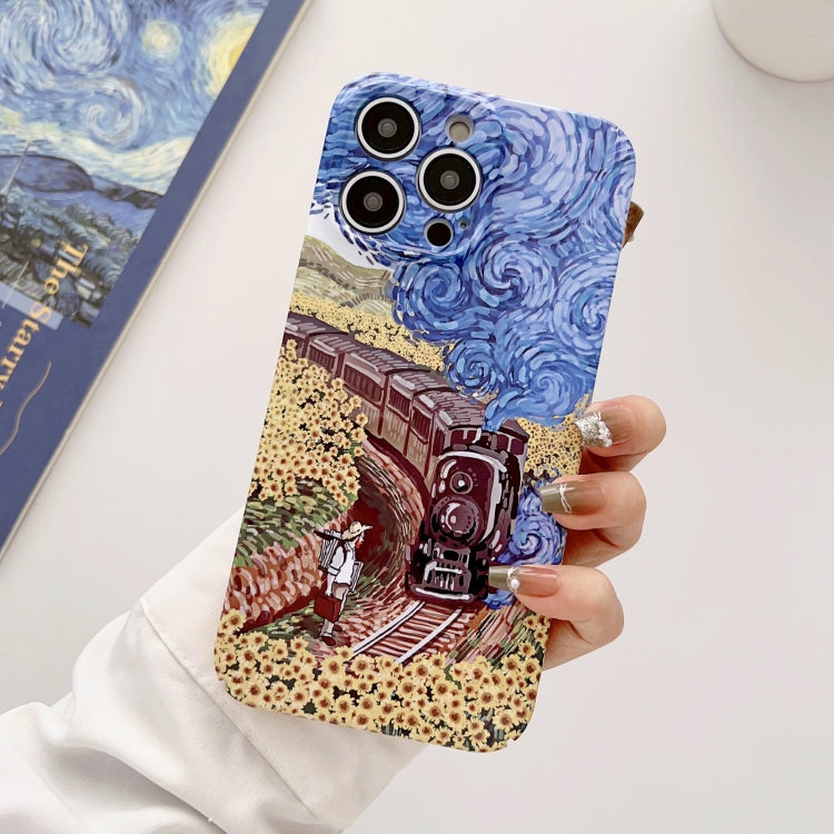 For iPhone 12 Pro Precise Hole Oil Painting Glossy PC Phone Case(Train) - iPhone 12 / 12 Pro Cases by PMC TechLife | Online Shopping South Africa | PMC TechLife