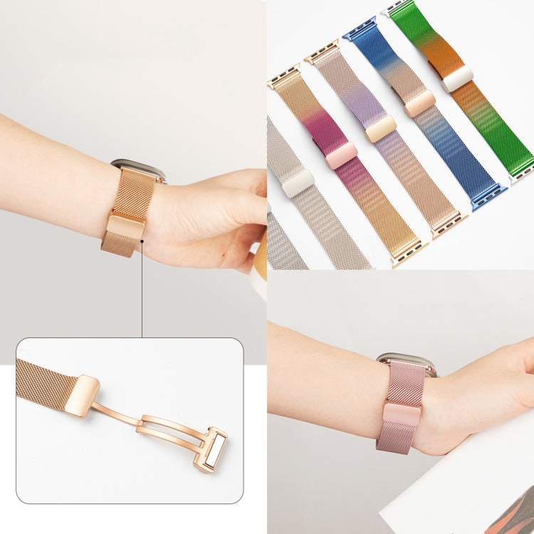 Milan Fold Buckle Metal Watch Band For Apple Watch Ultra 49mm / Series 8&7 45mm / SE 2&6&SE&5&4 44mm / 3&2&1 42mm (Orange Green) - Watch Bands by PMC TechLife | Online Shopping South Africa | PMC TechLife