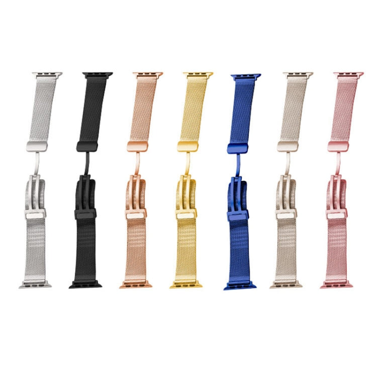 Milan Fold Buckle Metal Watch Band For Apple Watch Series 8&7 41mm / SE 2&6&SE&5&4 40mm / 3&2&1 38mm (Gold Blue) - Watch Bands by PMC TechLife | Online Shopping South Africa | PMC TechLife