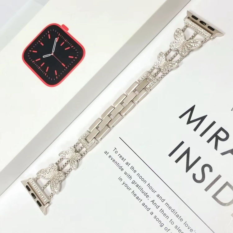 Butterfly Metal Diamond Watch Band For Apple Watch Ultra 49mm&Watch Ultra 2 49mm / Series 9&8&7 45mm / SE 3&SE 2&6&SE&5&4 44mm / 3&2&1 42mm(Starlight)