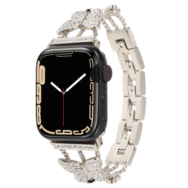 Butterfly Metal Diamond Watch Band For Apple Watch Ultra 49mm&Watch Ultra 2 49mm / Series 9&8&7 45mm / SE 3&SE 2&6&SE&5&4 44mm / 3&2&1 42mm(Starlight)
