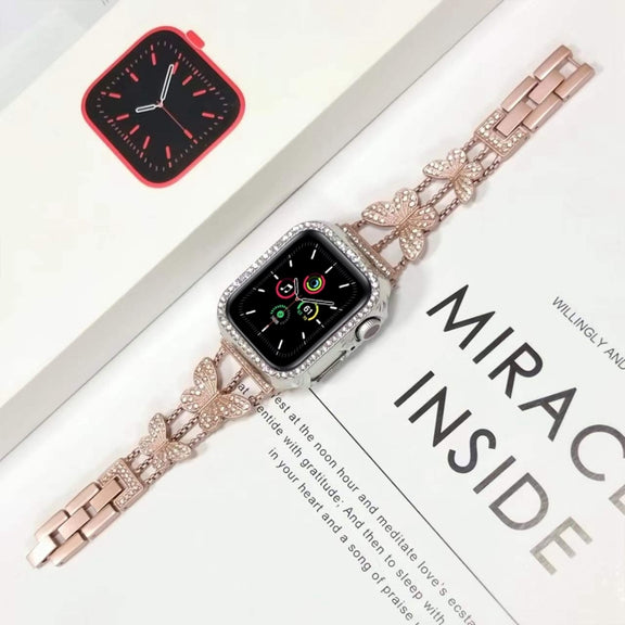 Butterfly Metal Diamond Watch Band For Apple Watch Ultra 49mm&Watch Ultra 2 49mm / Series 9&8&7 45mm / SE 3&SE 2&6&SE&5&4 44mm / 3&2&1 42mm(Starlight)