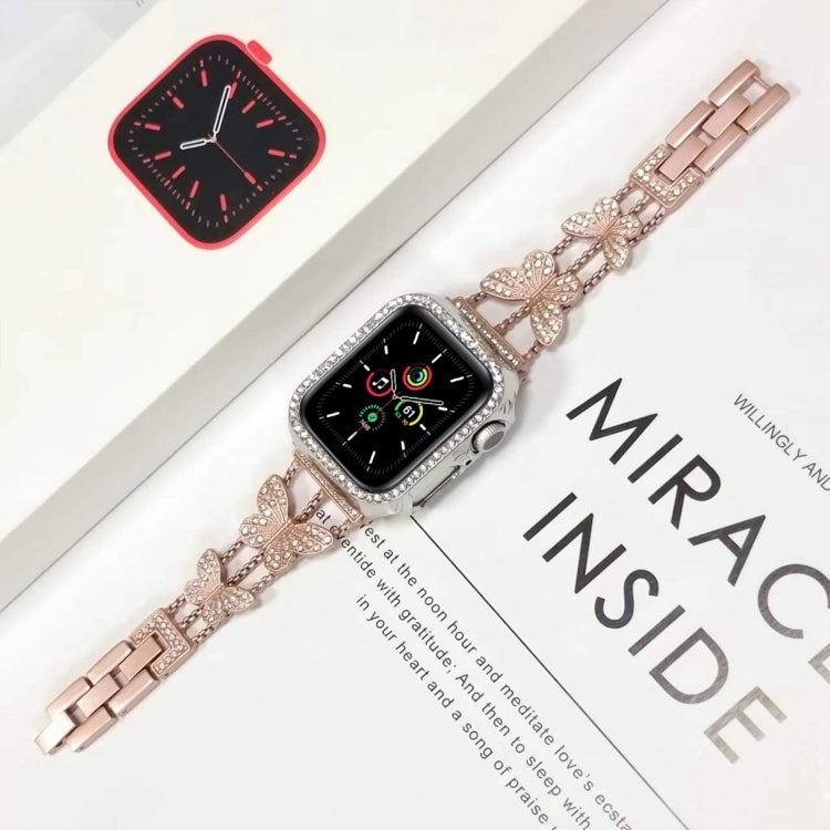 Butterfly Metal Diamond Watch Band For Apple Watch Ultra 49mm&Watch Ultra 2 49mm / Series 9&8&7 45mm / SE 3&SE 2&6&SE&5&4 44mm / 3&2&1 42mm(Starlight)
