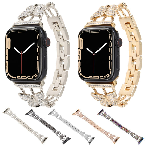 Butterfly Metal Diamond Watch Band For Apple Watch Ultra 49mm&Watch Ultra 2 49mm / Series 9&8&7 45mm / SE 3&SE 2&6&SE&5&4 44mm / 3&2&1 42mm(Starlight)
