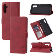 For Samsung Galaxy A34 5G Embossed Happy Cat Pattern Flip Leather Phone Case(Red)