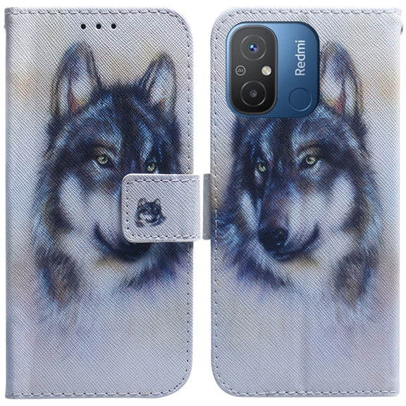 For Xiaomi Redmi 12C / 11A Coloured Drawing Flip Leather Phone Case(White Wolf)