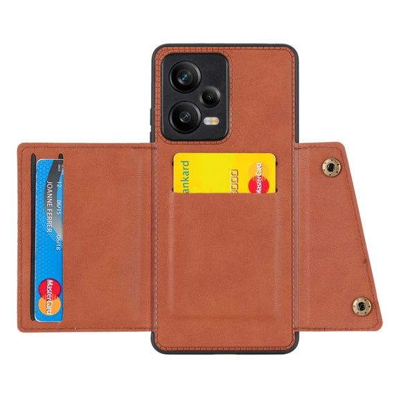 For Xiaomi Redmi Note 12 5G Global Double Buckle Magnetic Phone Case(Brown)