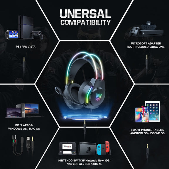 X26 USB+3.5mm RGB Wired Gaming Headset(Black)