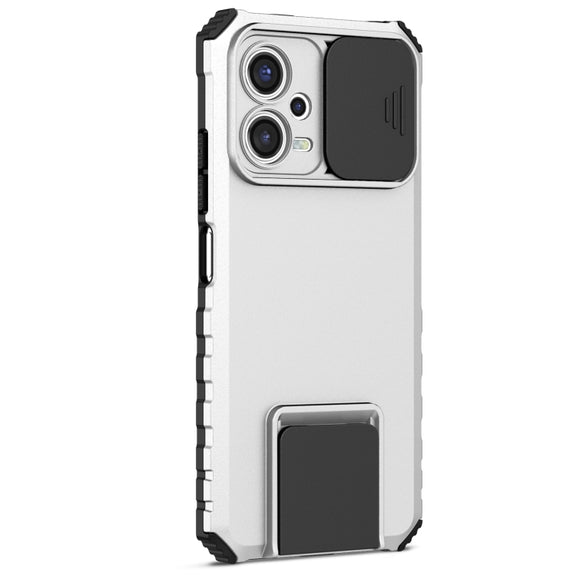 For Xiaomi Redmi Note 12 5G / Poco X5 Stereoscopic Holder Sliding Camshield Phone Case(White)