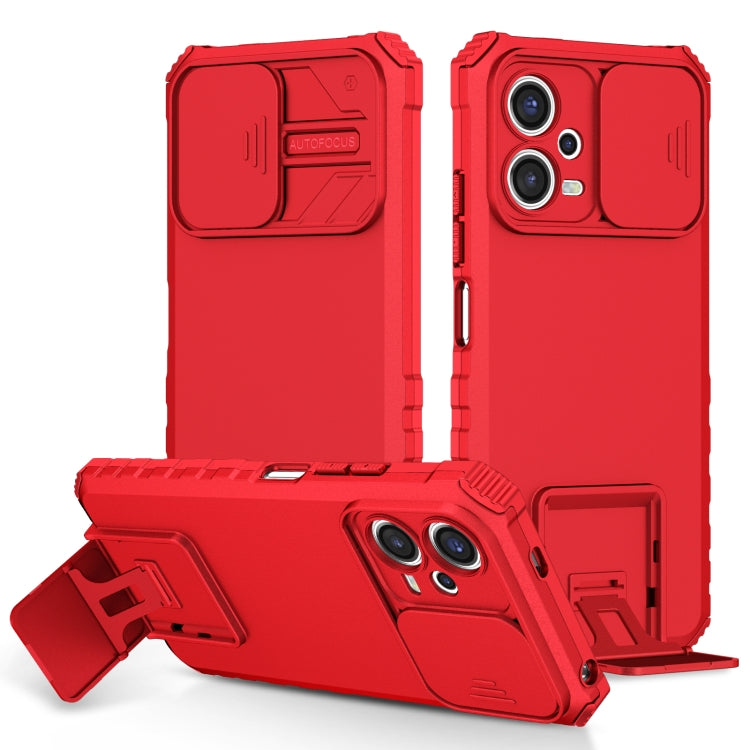 For Xiaomi Redmi Note 12 5G / Poco X5 Stereoscopic Holder Sliding Camshield Phone Case(Red) - free shipping - PMC TechLife - Order now!