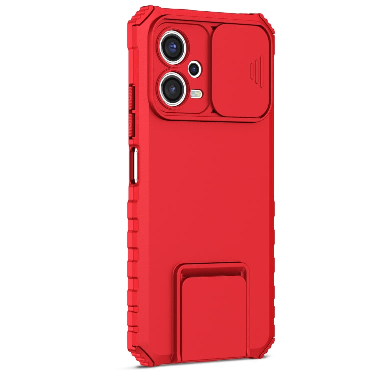 For Xiaomi Redmi Note 12 5G / Poco X5 Stereoscopic Holder Sliding Camshield Phone Case(Red) - free shipping - PMC TechLife - Order now!