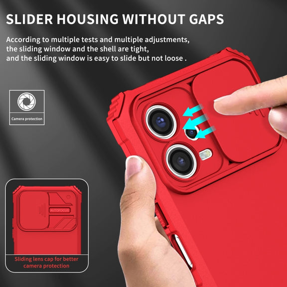 For Xiaomi Redmi Note 12 5G / Poco X5 Stereoscopic Holder Sliding Camshield Phone Case(Red)