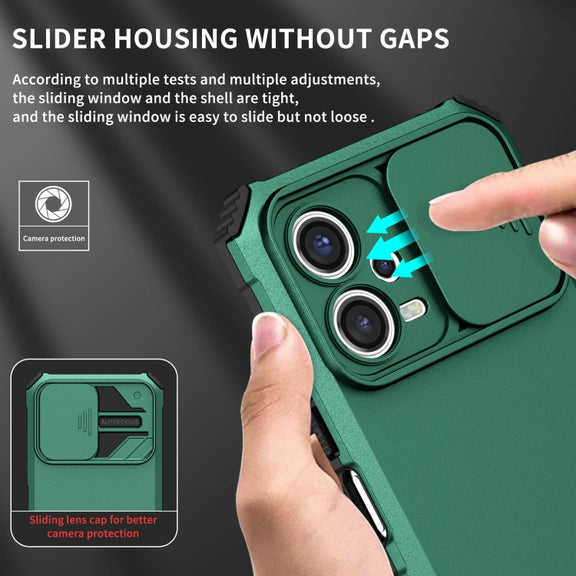 For Xiaomi Redmi Note 12 5G / Poco X5 Stereoscopic Holder Sliding Camshield Phone Case(Green)