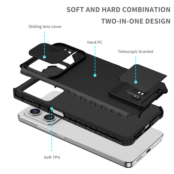 For Xiaomi Redmi Note 12 Pro 5G / Poco X5 Pro Stereoscopic Holder Sliding Camshield Phone Case(Black)