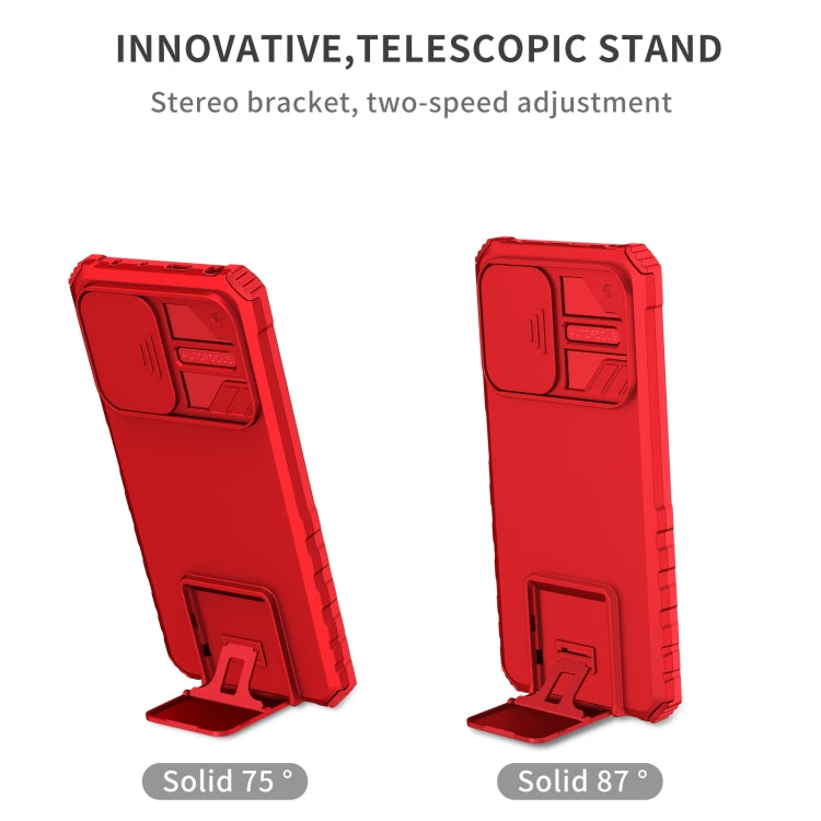 For Xiaomi Redmi Note 12 Pro 5G / Poco X5 Pro Stereoscopic Holder Sliding Camshield Phone Case(Red)
