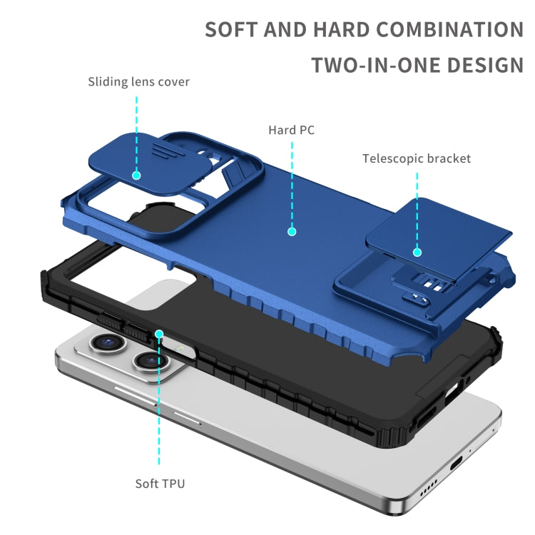 For Xiaomi Redmi Note 12 Pro 5G / Poco X5 Pro Stereoscopic Holder Sliding Camshield Phone Case(Blue)