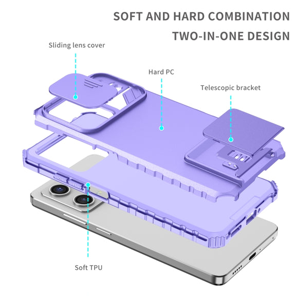 For Xiaomi Redmi Note 12 Pro 5G / Poco X5 Pro Stereoscopic Holder Sliding Camshield Phone Case(Purple)