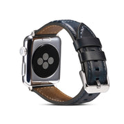 Oil Wax Genuine Leather Watch Band For Apple Watch Ultra 49mm&Watch Ultra 2 49mm / Series 9&8&7 45mm / SE 3&SE 2&6&SE&5&4 44mm / 3&2&1 42mm (Blue)