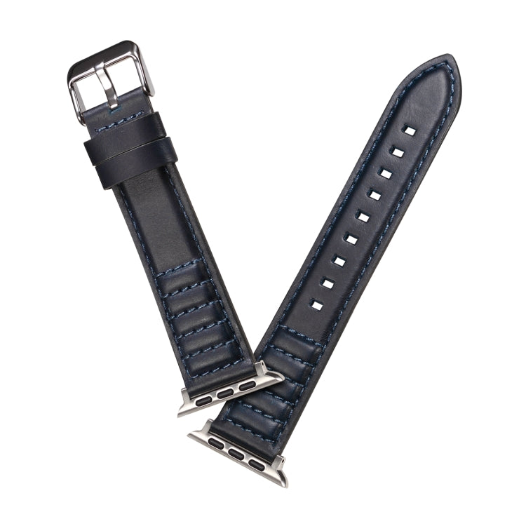 Oil Wax Genuine Leather Watch Band For Apple Watch Ultra 49mm&Watch Ultra 2 49mm / Series 9&8&7 45mm / SE 3&SE 2&6&SE&5&4 44mm / 3&2&1 42mm (Blue)