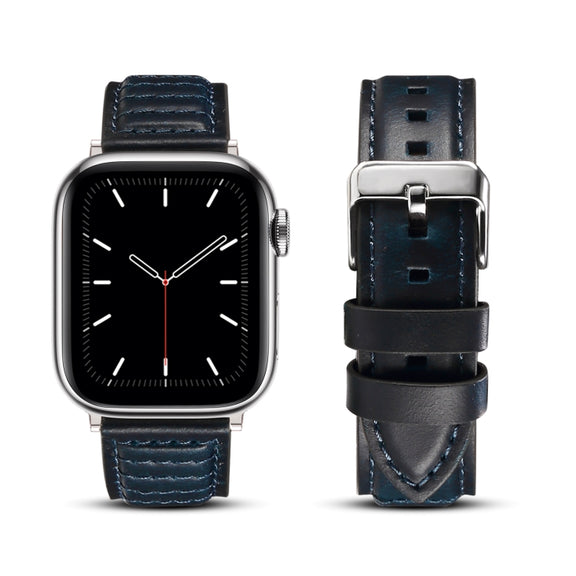 Oil Wax Genuine Leather Watch Band For Apple Watch Ultra 49mm&Watch Ultra 2 49mm / Series 9&8&7 45mm / SE 3&SE 2&6&SE&5&4 44mm / 3&2&1 42mm (Blue)