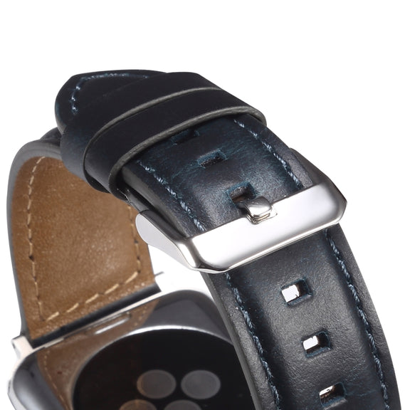 Oil Wax Genuine Leather Watch Band For Apple Watch Ultra 49mm&Watch Ultra 2 49mm / Series 9&8&7 45mm / SE 3&SE 2&6&SE&5&4 44mm / 3&2&1 42mm (Blue)