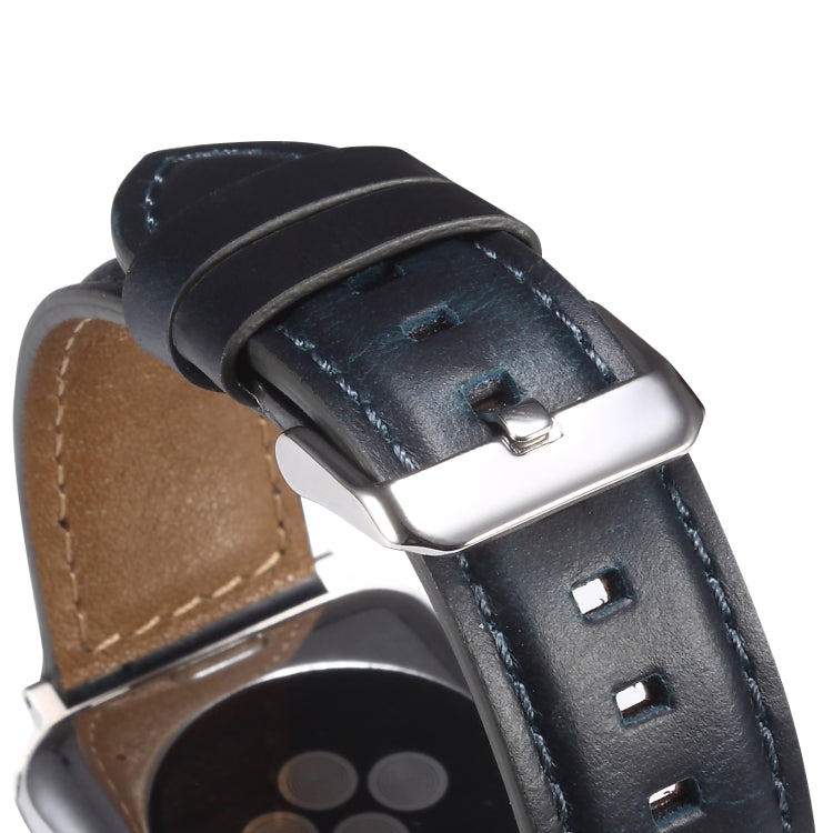 Oil Wax Genuine Leather Watch Band For Apple Watch Ultra 49mm&Watch Ultra 2 49mm / Series 9&8&7 45mm / SE 3&SE 2&6&SE&5&4 44mm / 3&2&1 42mm (Blue)