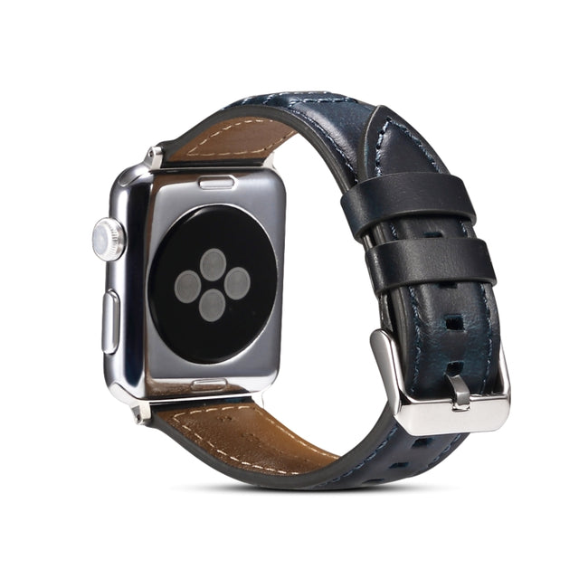 Oil Wax Genuine Leather Watch Band For Apple Watch Ultra 49mm&Watch Ultra 2 49mm / Series 9&8&7 45mm / SE 3&SE 2&6&SE&5&4 44mm / 3&2&1 42mm (Blue)