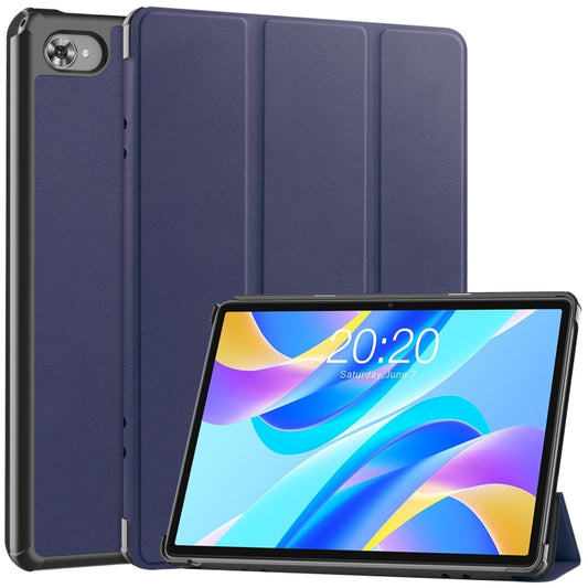 For Teclast M40 Plus Custer Pure Color 3-Fold Holder Leather Tablet Case(Dark Blue) - free shipping - PMC Jewellery - Order now!
