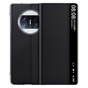 For Huawei Mate X3 Plain Magnetic Phone Case with Smart View Window & Holder(Black)