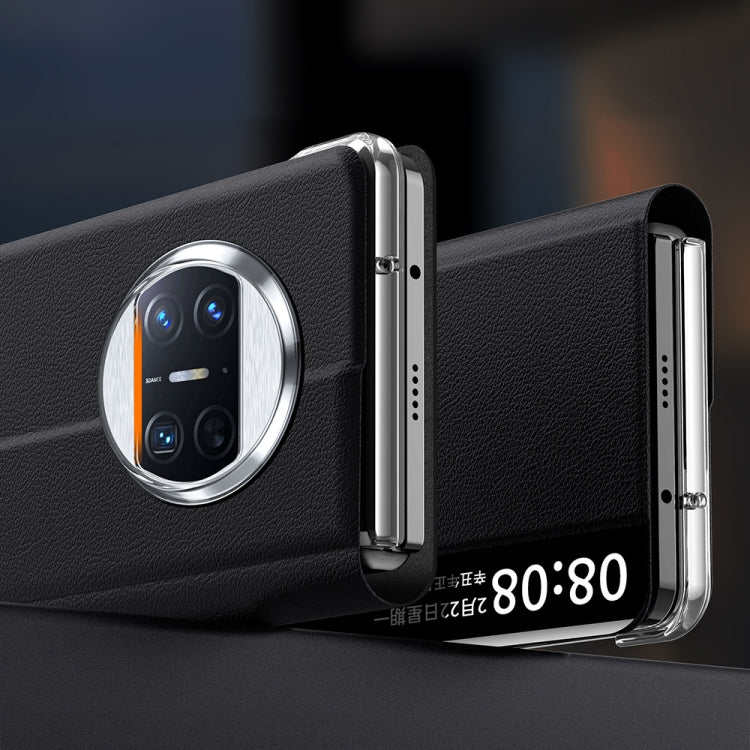 For Huawei Mate X3 Plain Magnetic Phone Case with Smart View Window & Holder(Black)