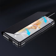 For Huawei Mate X3 Plain Magnetic Phone Case with Smart View Window & Holder(Black)