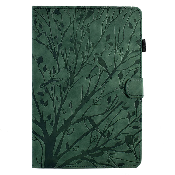 For Amazon Fire HD 10 Plus / HD 10 2021 Fortune Tree Pressure Flower PU Tablet Case with Wake-up / Sleep Function(Green)