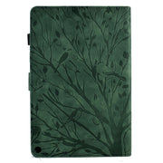 For Amazon Fire HD 10 Plus / HD 10 2021 Fortune Tree Pressure Flower PU Tablet Case with Wake-up / Sleep Function(Green)