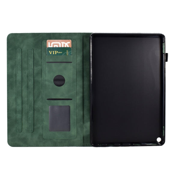 For Amazon Fire HD 10 Plus / HD 10 2021 Fortune Tree Pressure Flower PU Tablet Case with Wake-up / Sleep Function(Green)