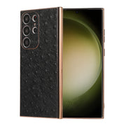 For Samsung Galaxy S23 Ultra 5G Genuine Leather Ostrich Texture Nano Electroplating Phone Case(Black)