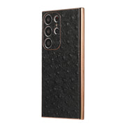 For Samsung Galaxy S23 Ultra 5G Genuine Leather Ostrich Texture Nano Electroplating Phone Case(Black)