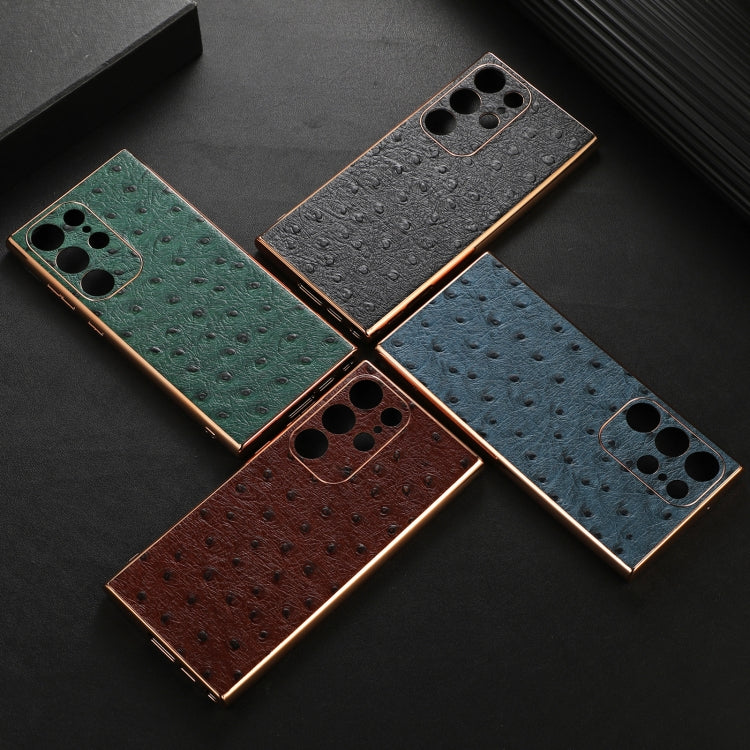 For Samsung Galaxy S23 Ultra 5G Genuine Leather Ostrich Texture Nano Electroplating Phone Case(Black)