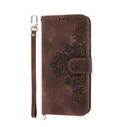 For Samsung Galaxy A24 4G Global Skin-feel Flowers Embossed Wallet Leather Phone Case(Brown)