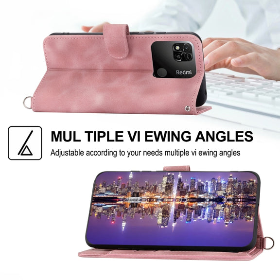 For Xiaomi Redmi 12C/11A Skin-feel Flowers Embossed Wallet Leather Phone Case(Pink)